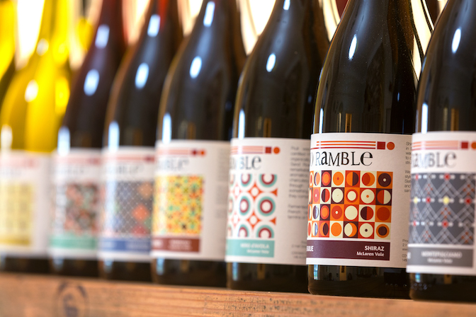 A row of Lino Ramble Wine Bottles